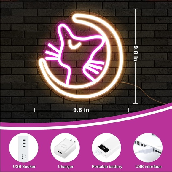 Sailor Moon Luna Kitty Cat Anime Cute Cartoon Pink Neon Light Bedroom Dorm Decor - Picture 3 of 5